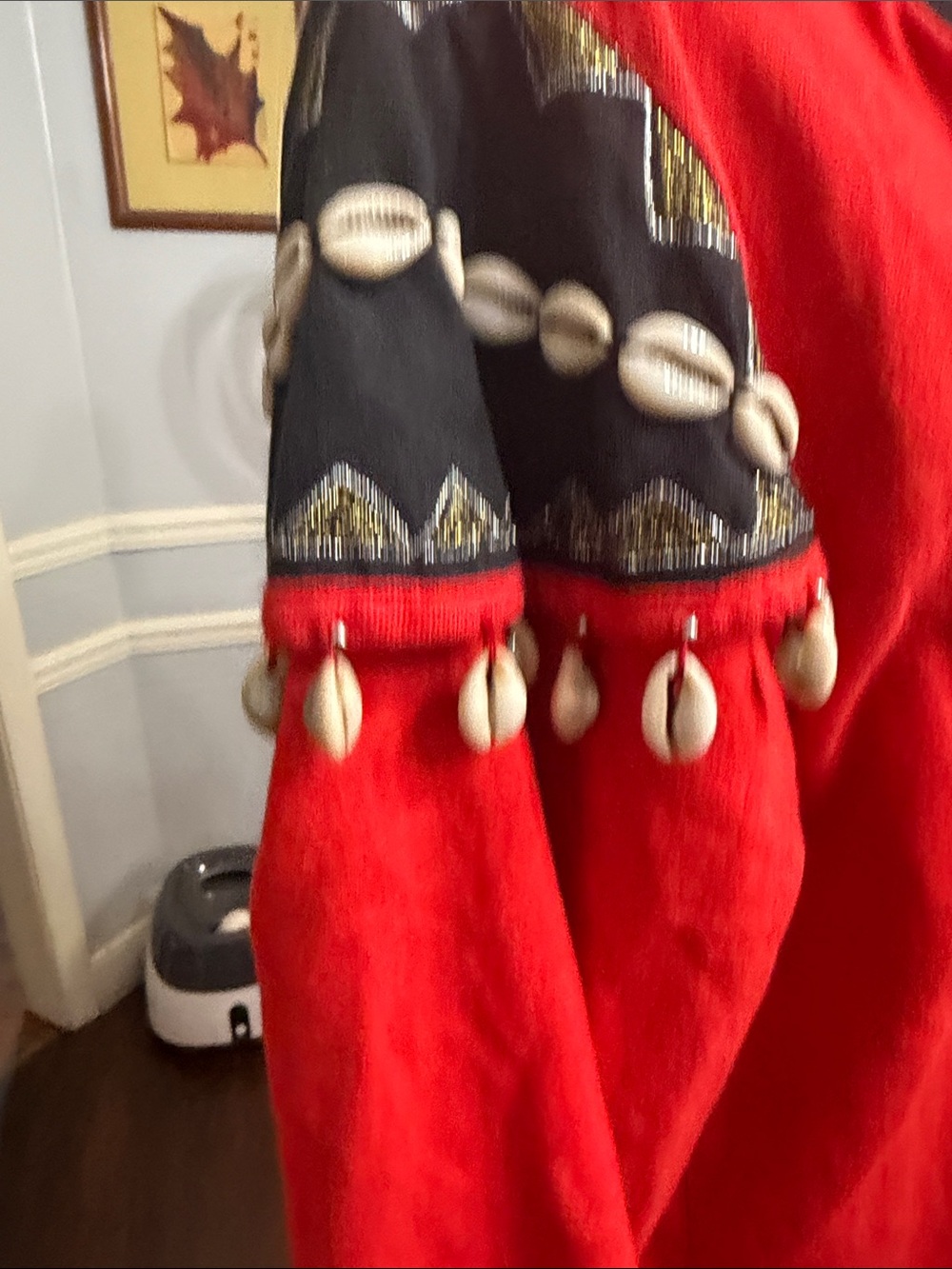 Source Unknown Red Long Sleeve Open-Front Dress with Black Trim - Picture 6 of 16